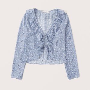 Abercrombie and Fitch Long-Sleeve Tie-Front Ruffle Top